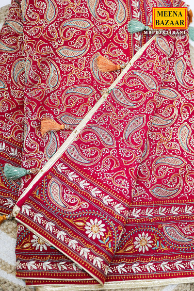 Graceful Rani Pink Georgette Saree with Embroidered Detailing