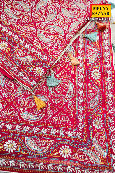 Graceful Rani Pink Georgette Saree with Embroidered Detailing