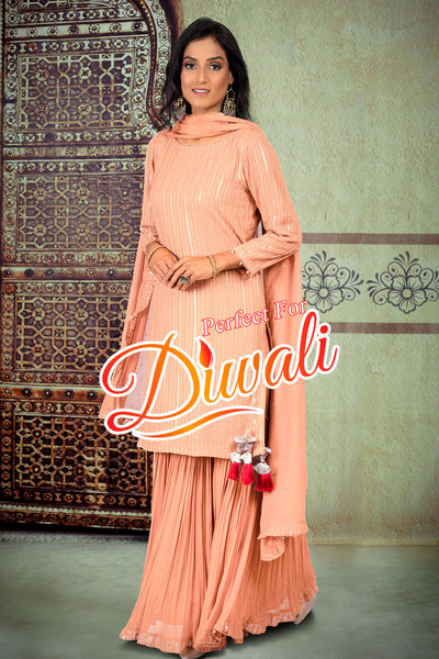 Peach Georgette Sequin Embroidered Suit Set