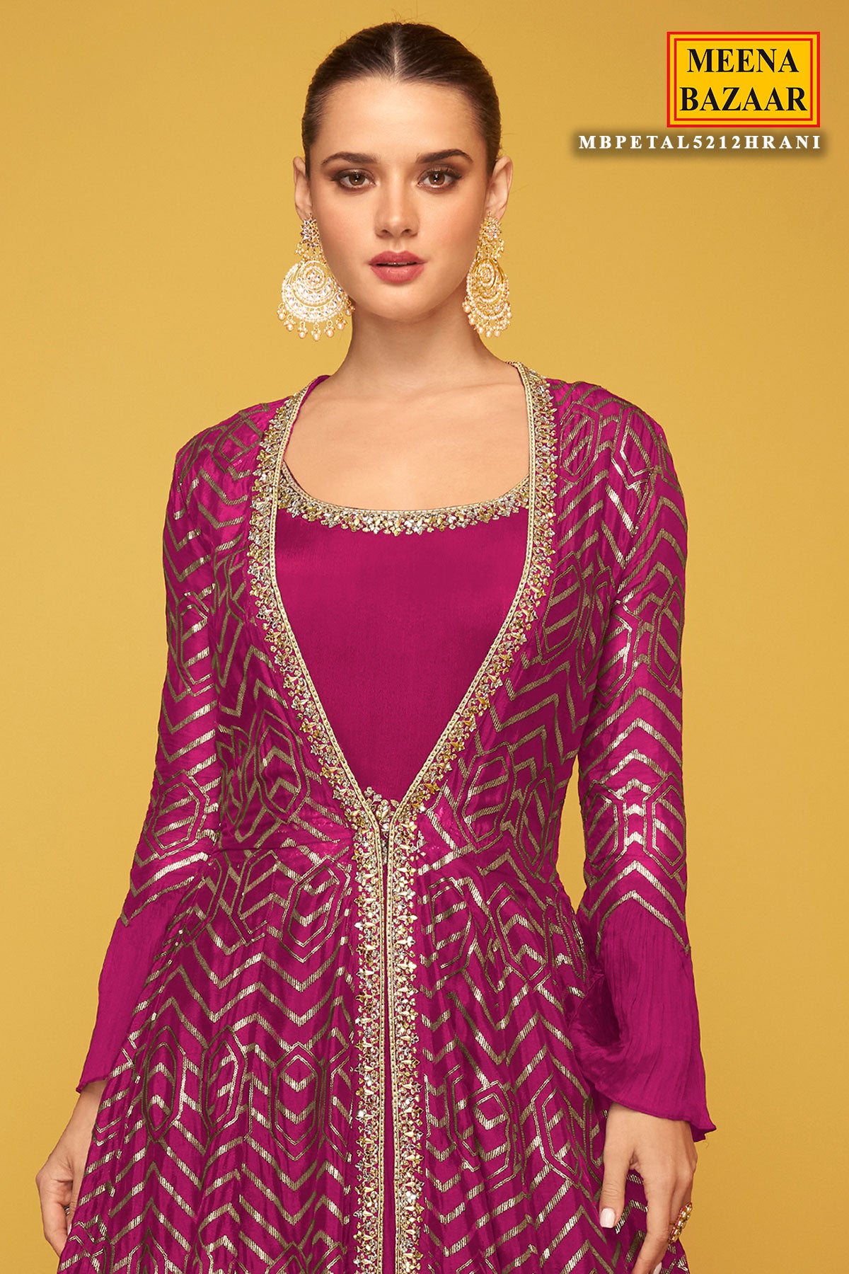 Rani Silk Embroidered Jacket Style Anarkali Gown