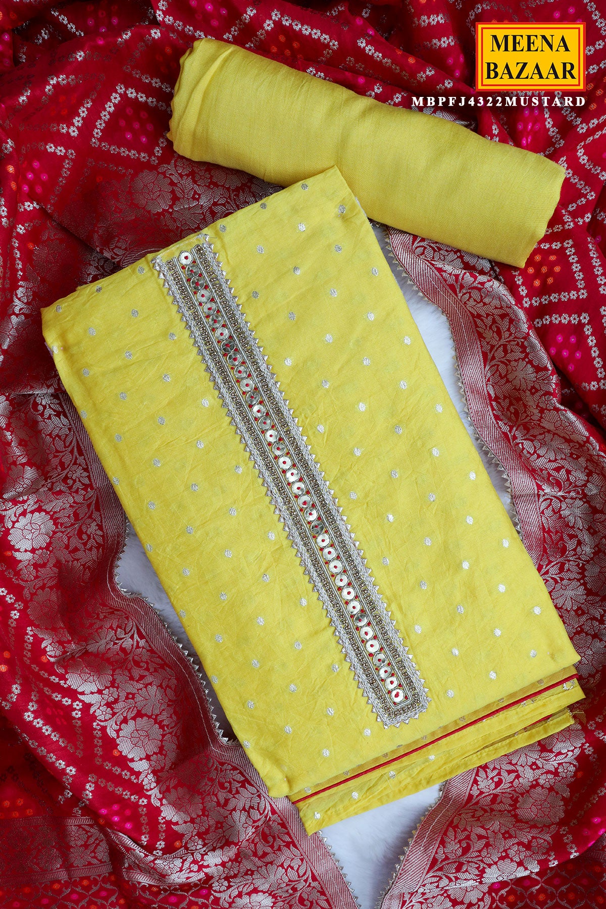 Yellow Chanderi Cotton Embroidered Suit Set