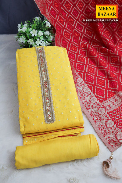 Yellow Chanderi Cotton Embroidered Suit Set