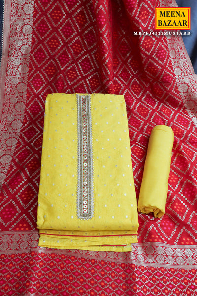 Yellow Chanderi Cotton Embroidered Suit Set