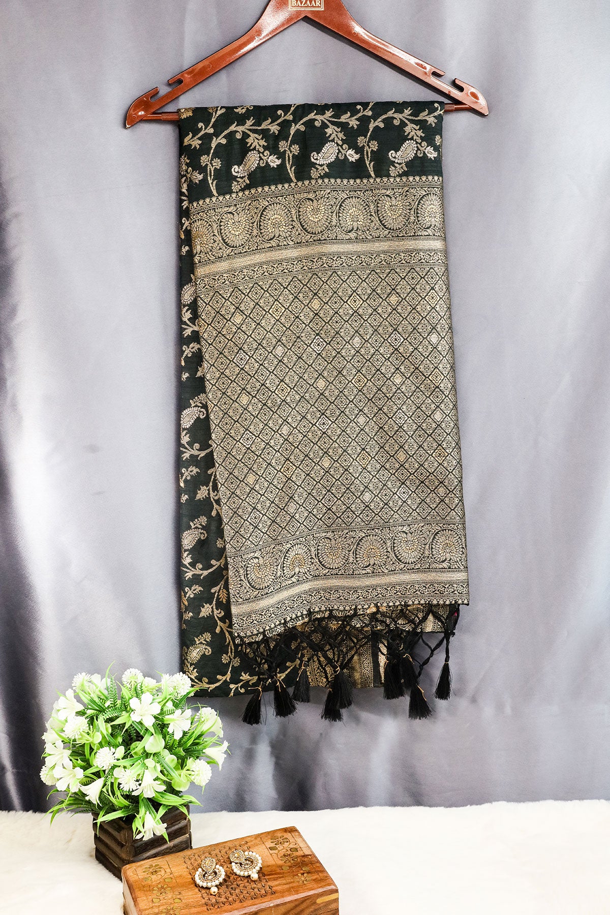 Black Silk Blend Zari Woven Saree