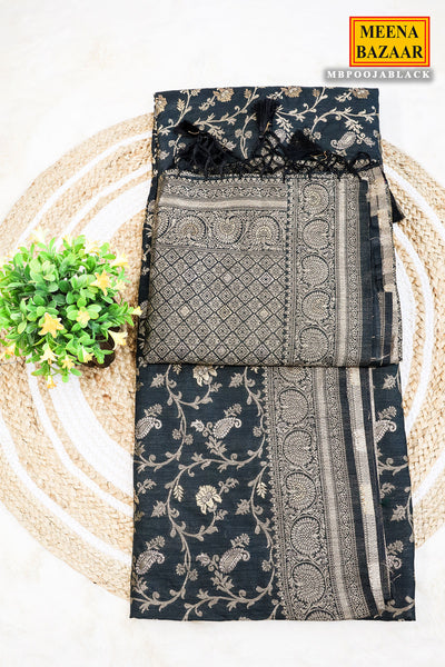 Black Silk Blend Zari Woven Saree