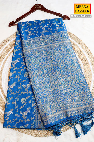 Blue Silk Blend Zari Woven Saree