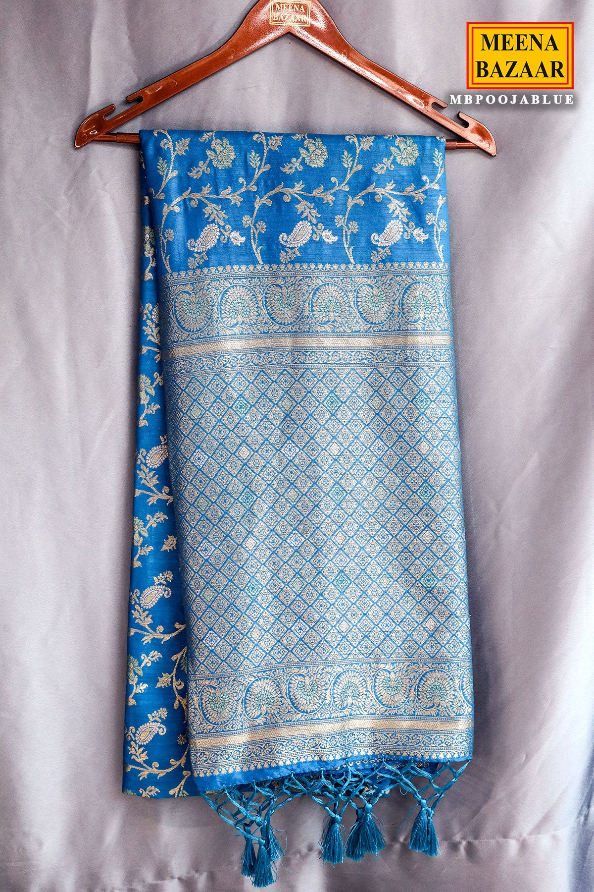 Blue Silk Blend Zari Woven Saree