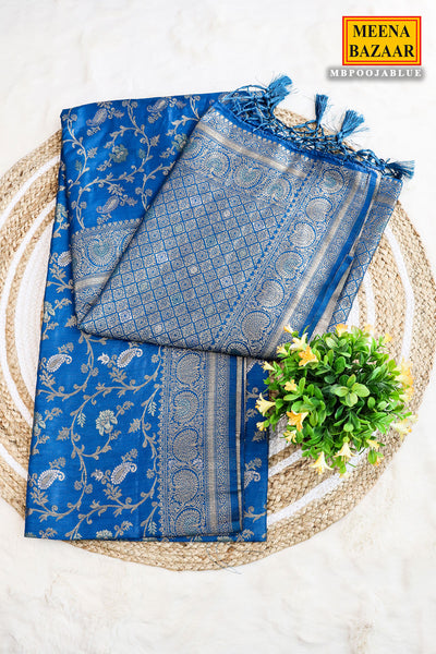 Blue Silk Blend Zari Woven Saree