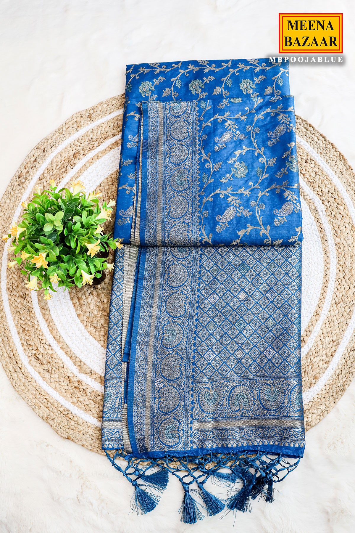 Blue Silk Blend Zari Woven Saree