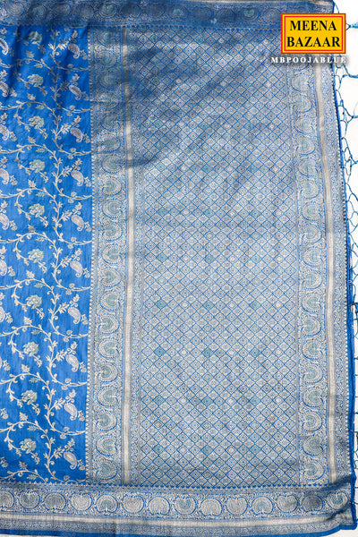 Blue Silk Blend Zari Woven Saree