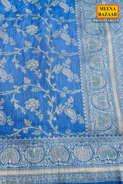 Blue Silk Blend Zari Woven Saree