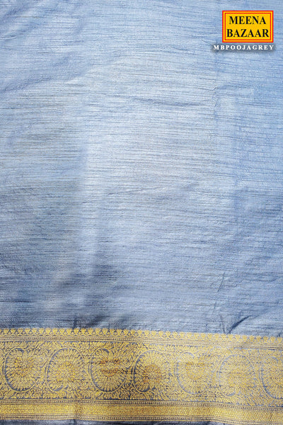 Cloud Grey Silk Blend Zari Woven Saree