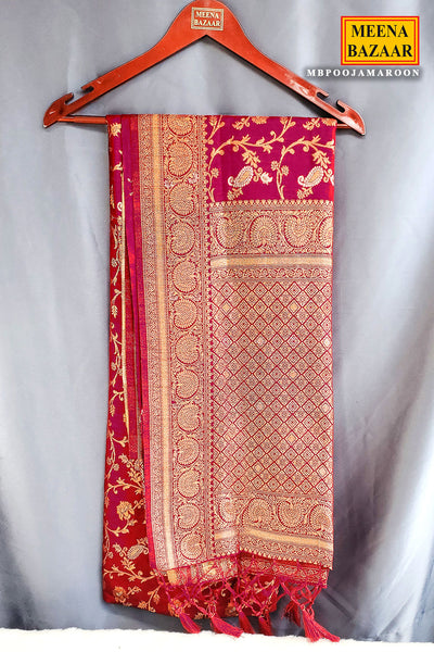 Maroon Silk Blend Zari Woven Saree