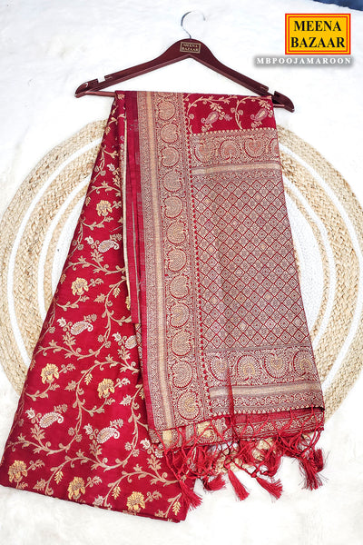 Maroon Silk Blend Zari Woven Saree