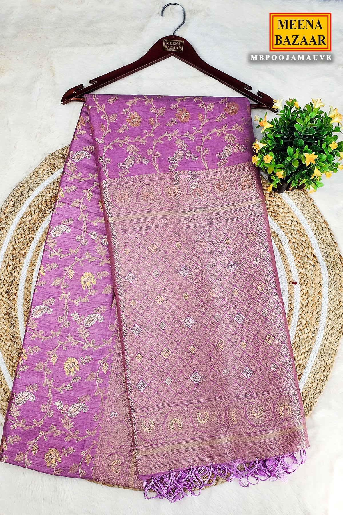 Mauve Silk Blend Zari Woven Saree