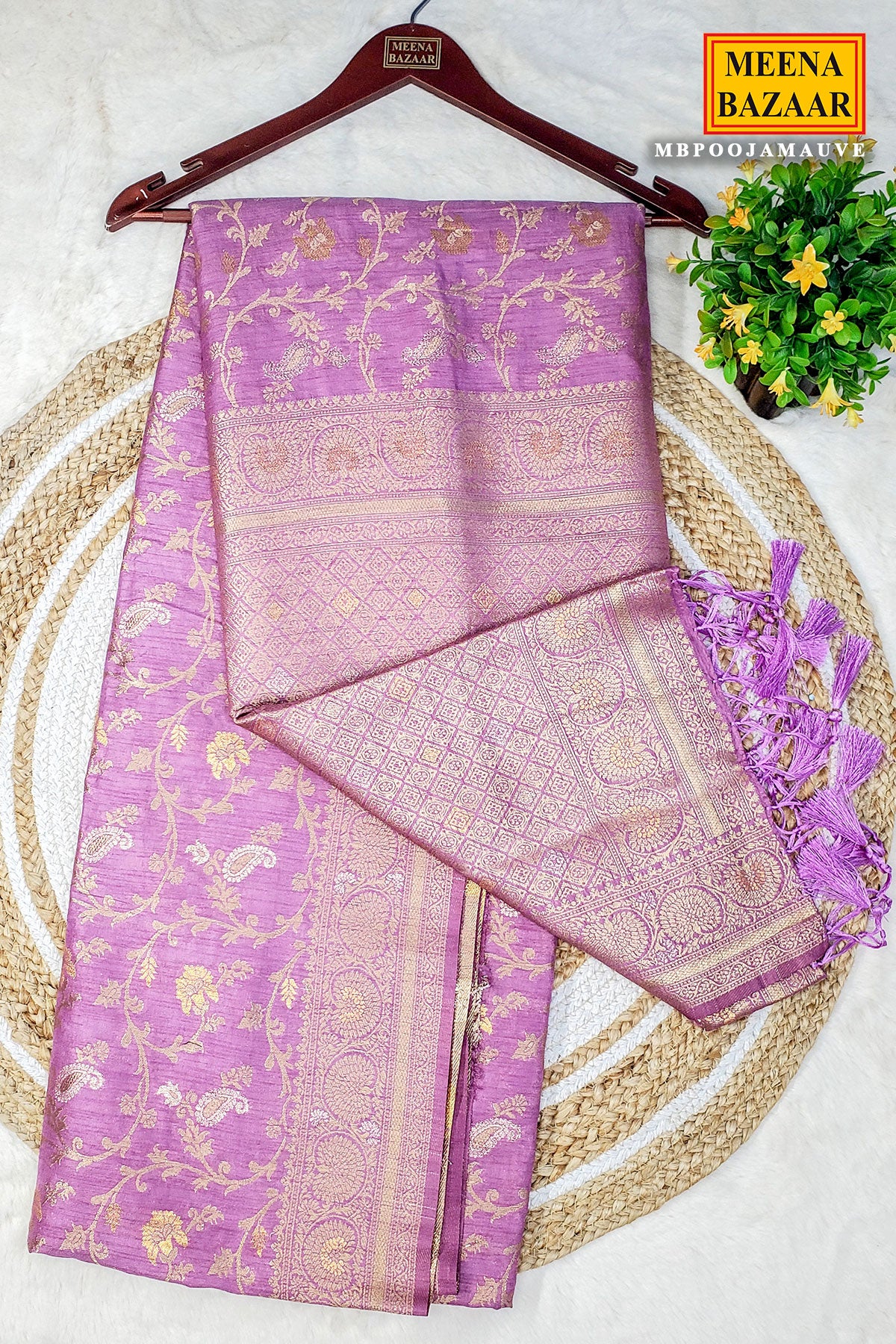 Mauve Silk Blend Zari Woven Saree