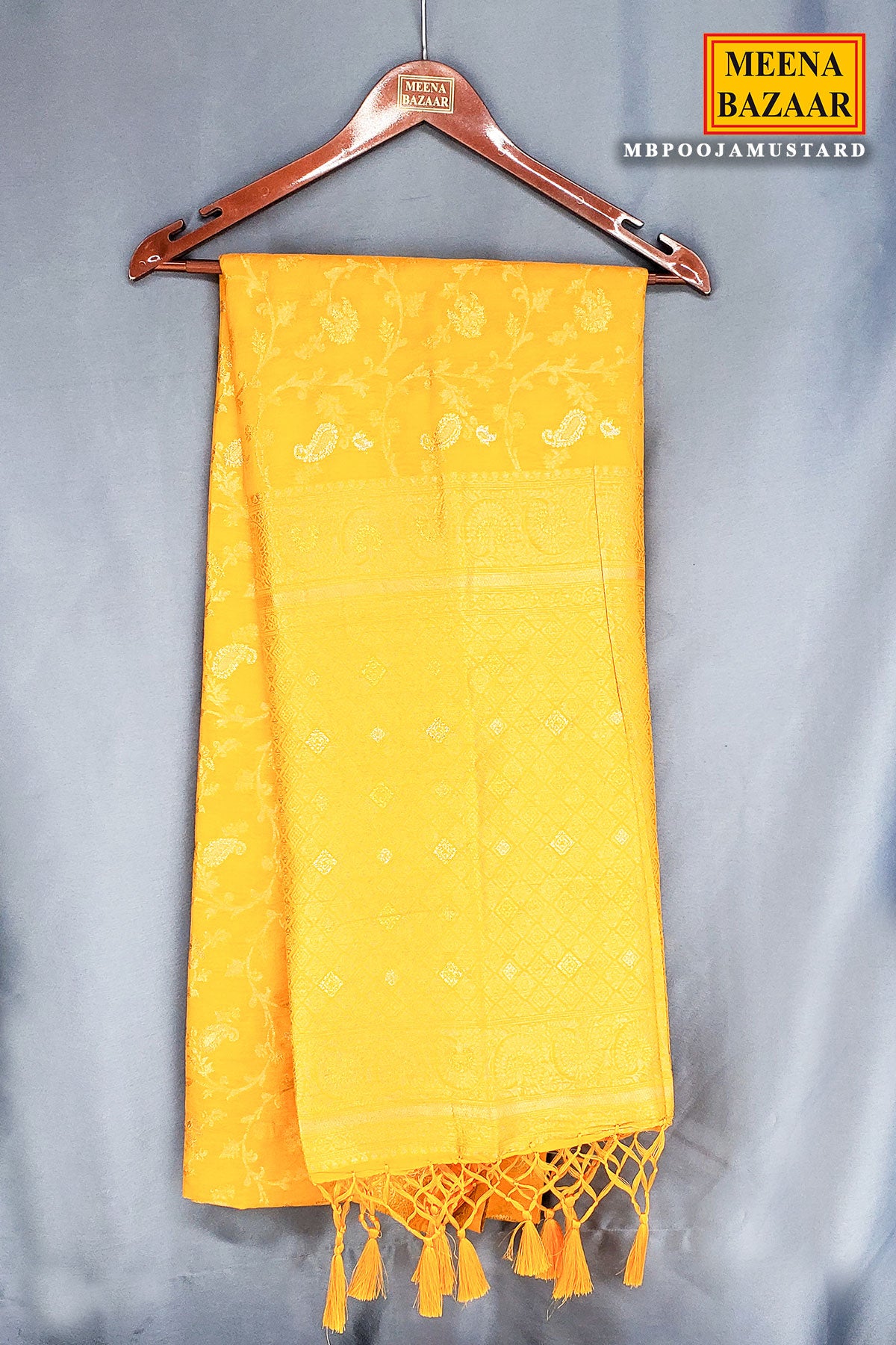 Mustard Silk Blend Zari Woven Saree