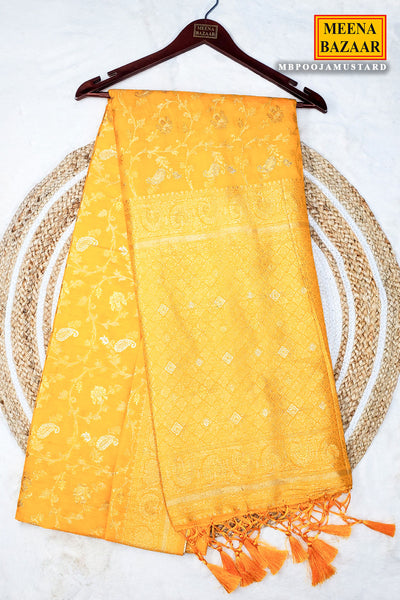 Mustard Silk Blend Zari Woven Saree