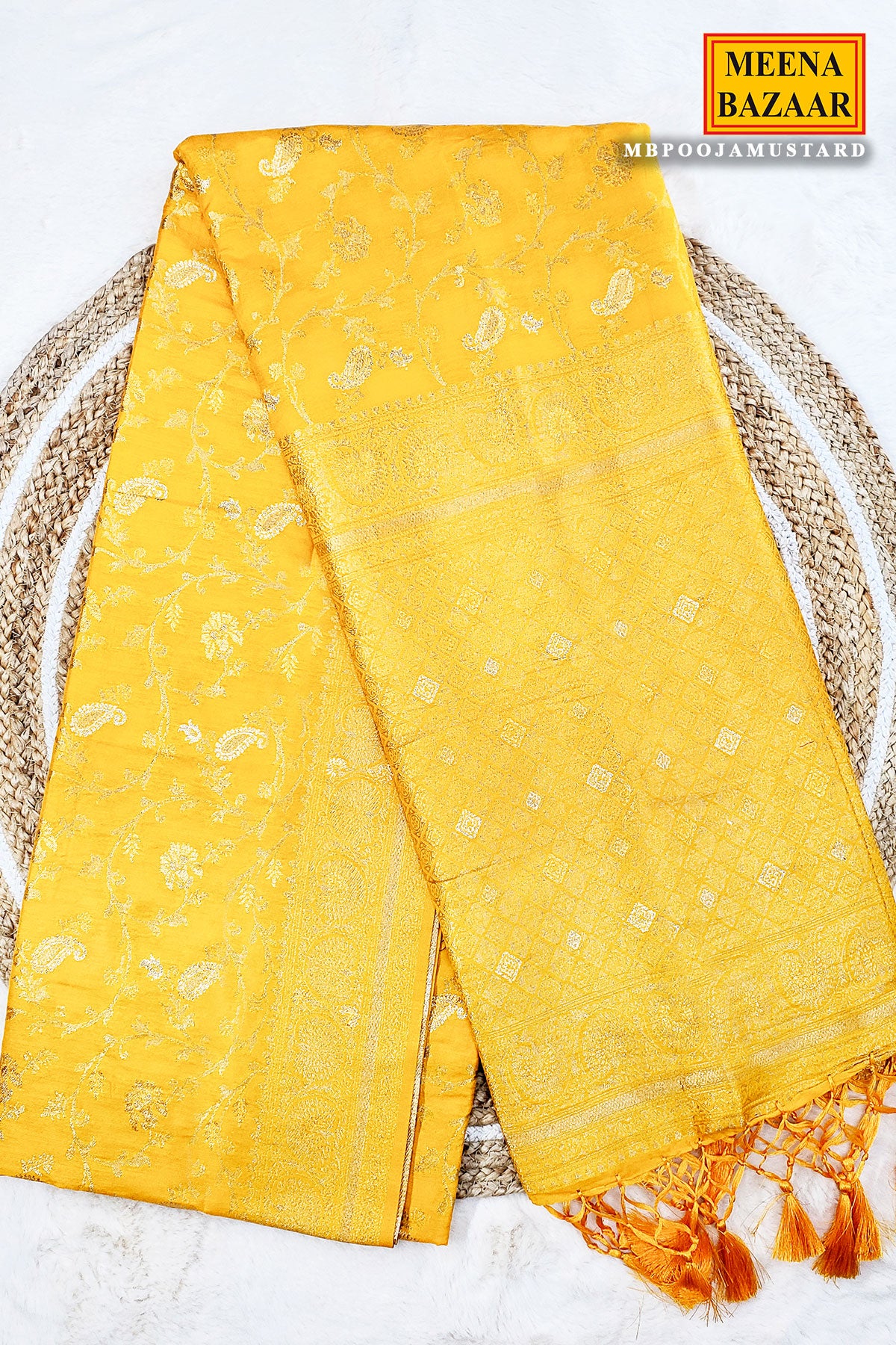 Mustard Silk Blend Zari Woven Saree