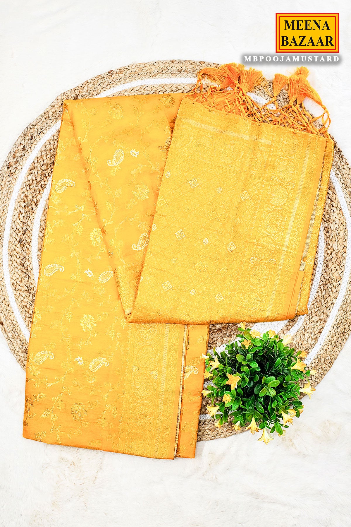 Mustard Silk Blend Zari Woven Saree