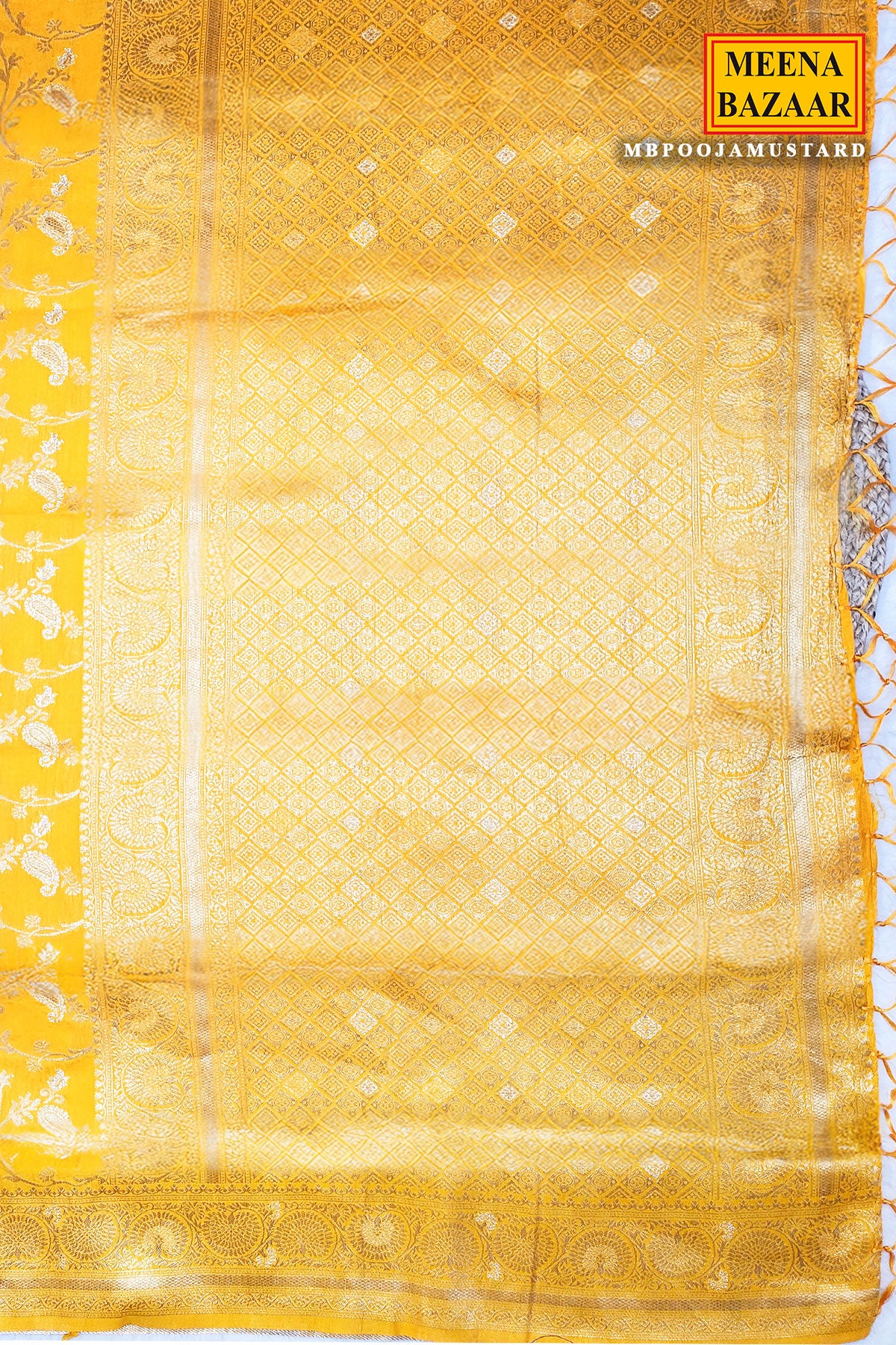 Mustard Silk Blend Zari Woven Saree