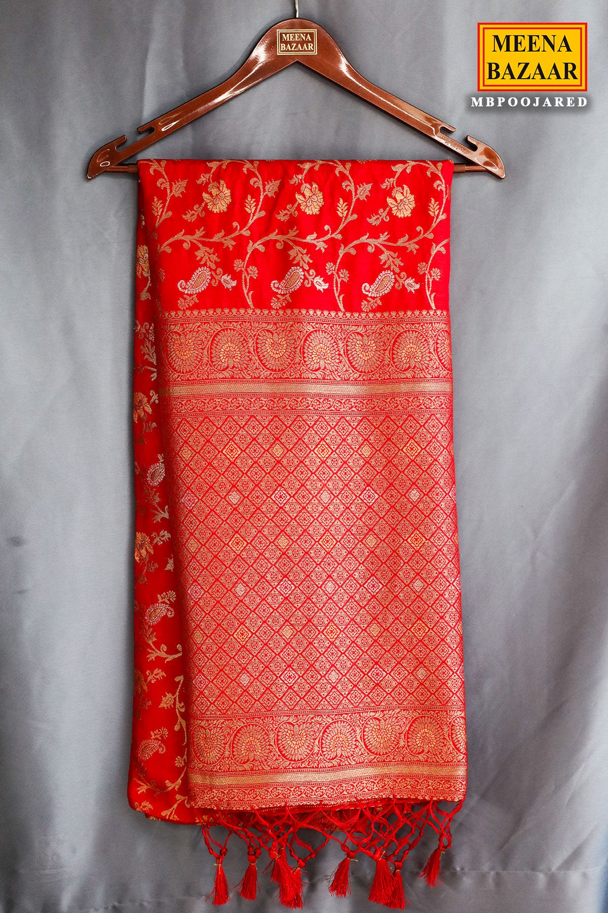 Red Silk Blend Zari Woven Saree