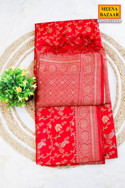 Red Silk Blend Zari Woven Saree