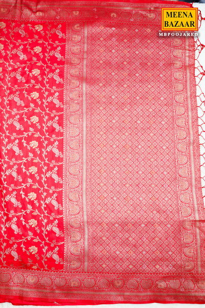 Red Silk Blend Zari Woven Saree