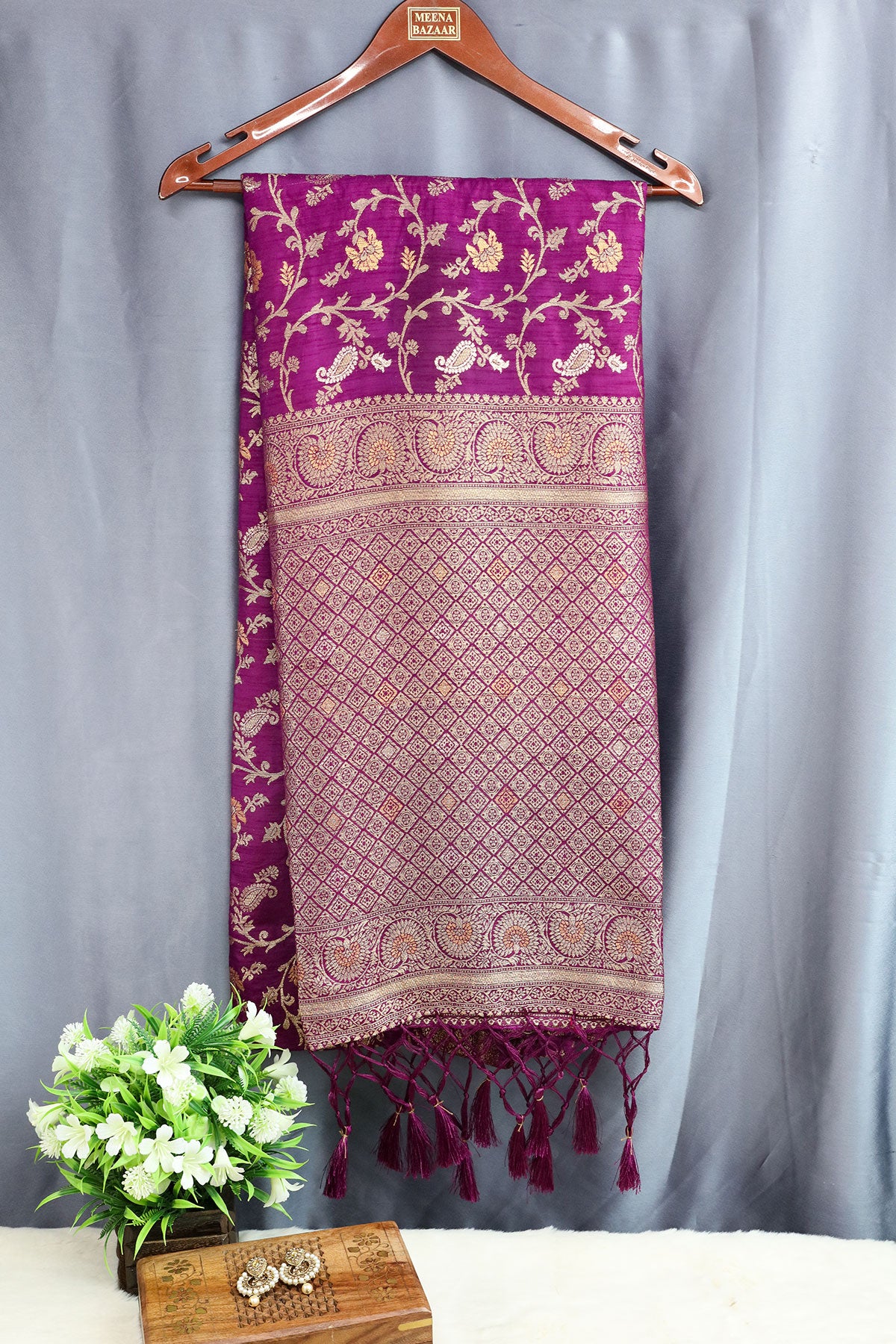 Wine Silk Blend Zari Woven Saree