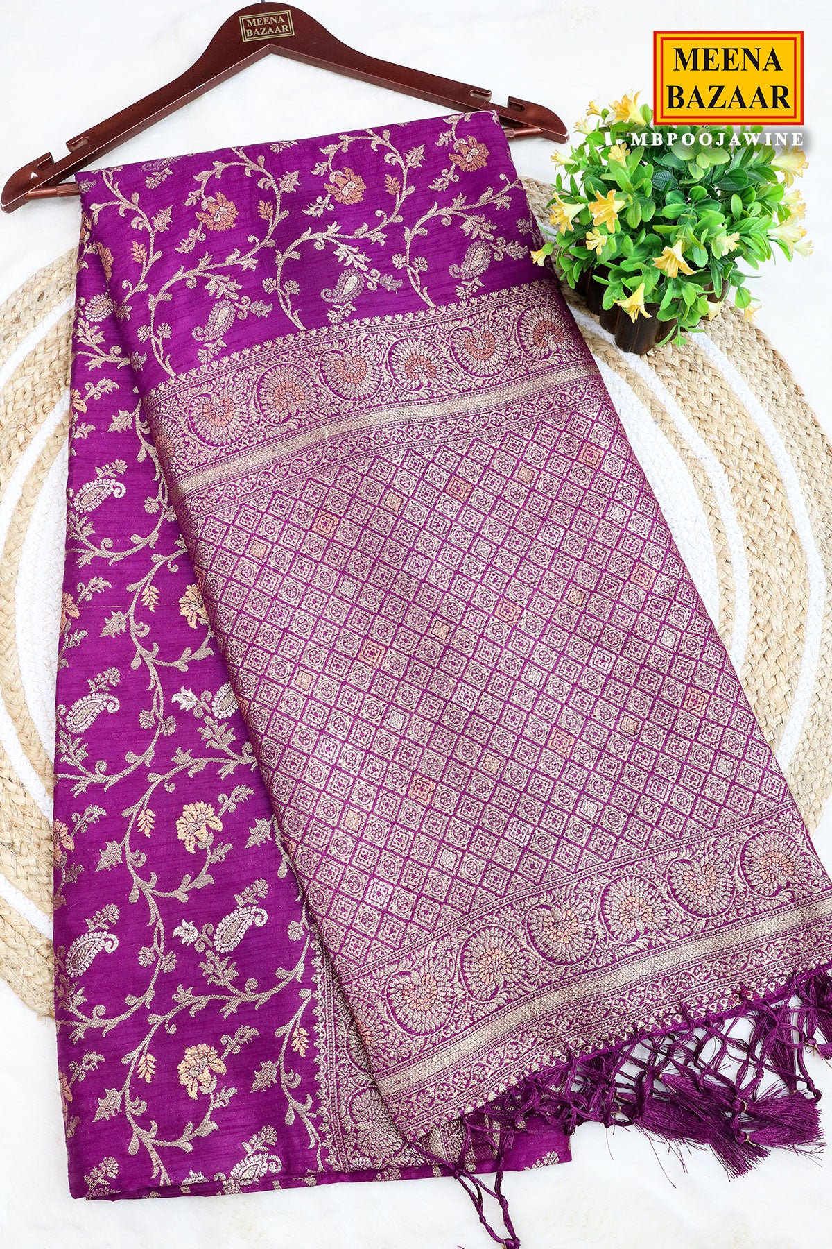 Wine Silk Blend Zari Woven Saree