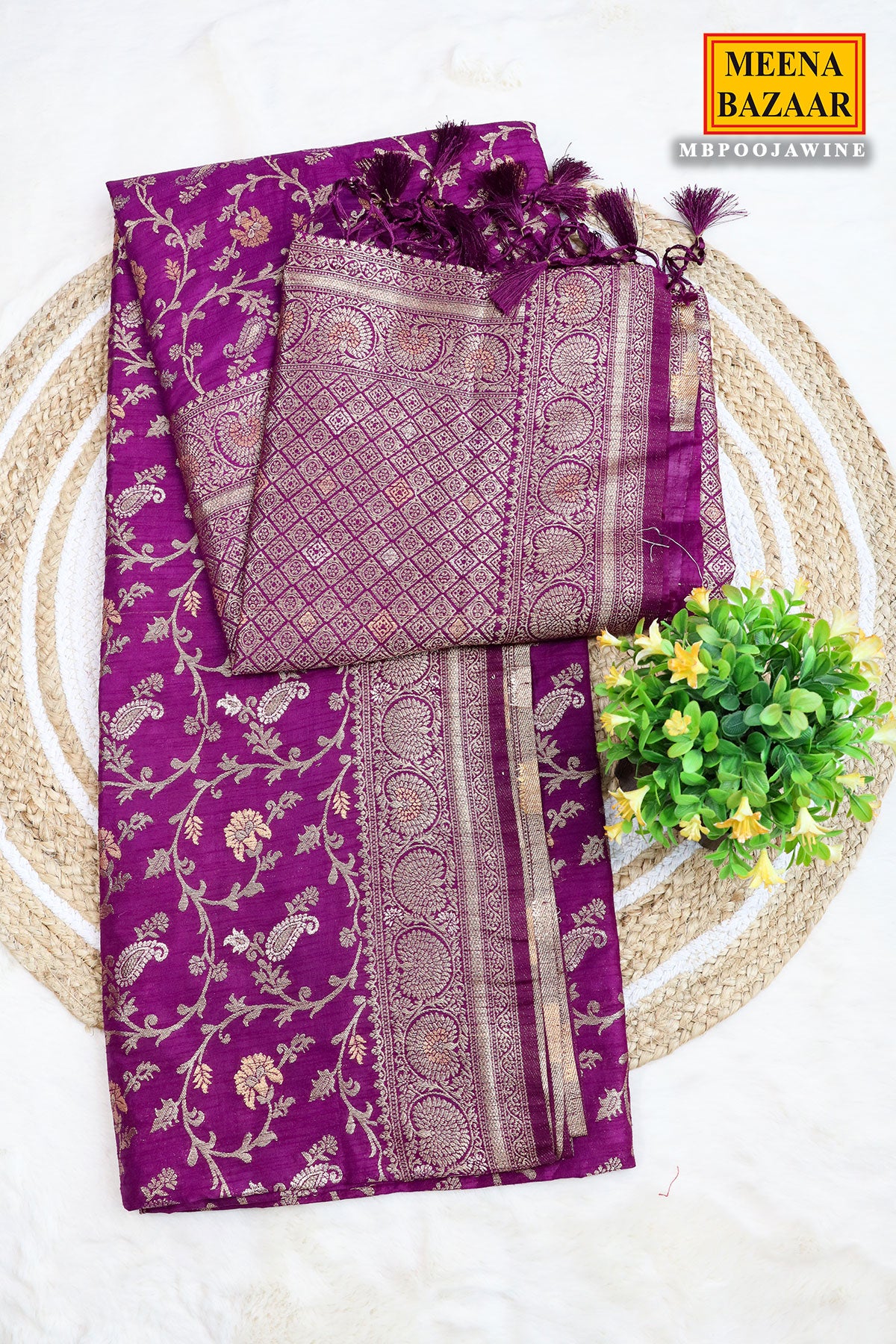 Wine Silk Blend Zari Woven Saree