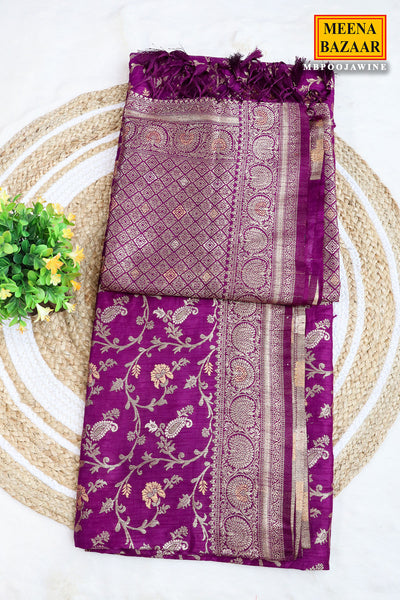 Wine Silk Blend Zari Woven Saree