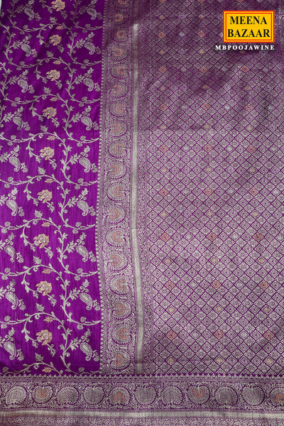 Wine Silk Blend Zari Woven Saree