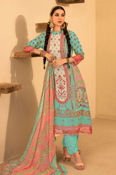 Firozi Organza Printed Zari and Sequins Embroidered Suit Set
