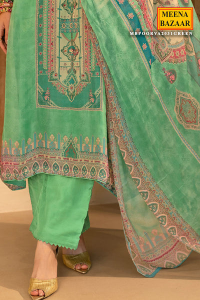 Green Organza Printed Zari and Sequins Embroidered Suit Set