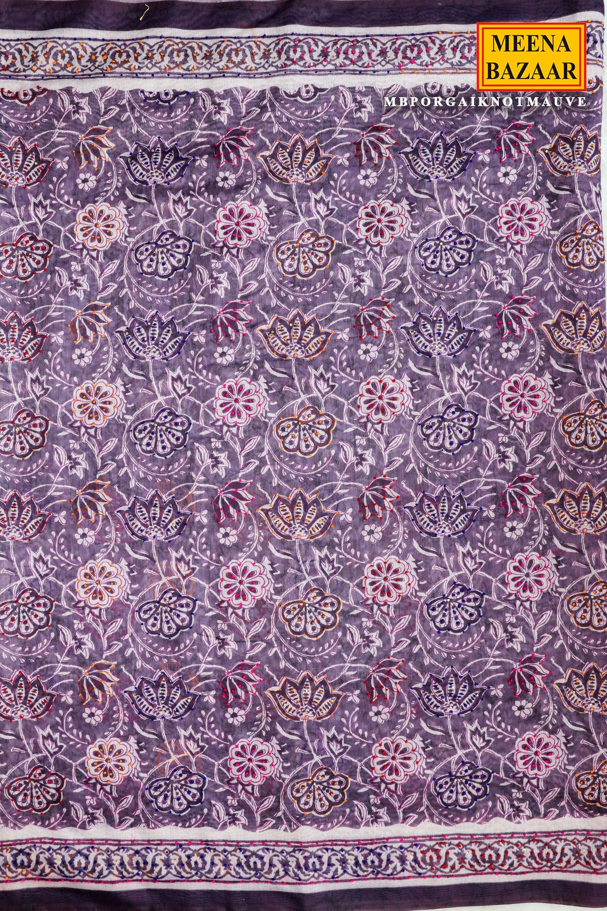 Mauve Floral Printed Cotton Saree