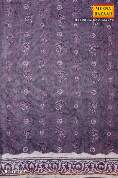 Mauve Floral Printed Cotton Saree