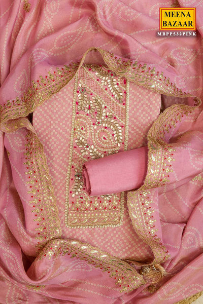 Pink Unstitched Shimmer Georgette Printed Suit