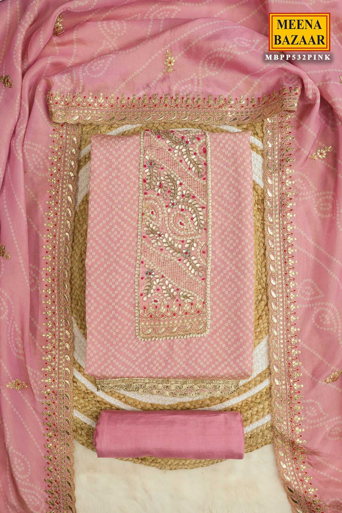 Pink Unstitched Shimmer Georgette Printed Suit