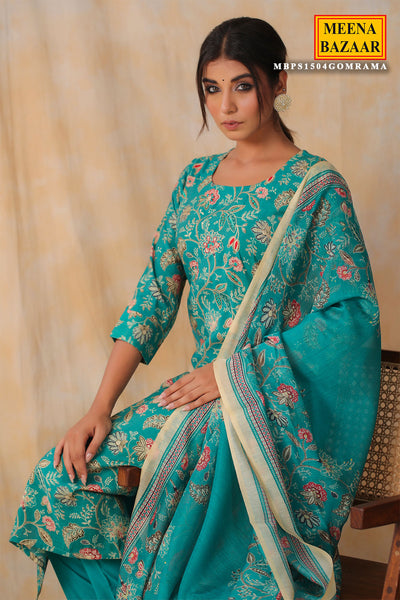 Rama Muslin Floral Printed Zari Embellished Suit