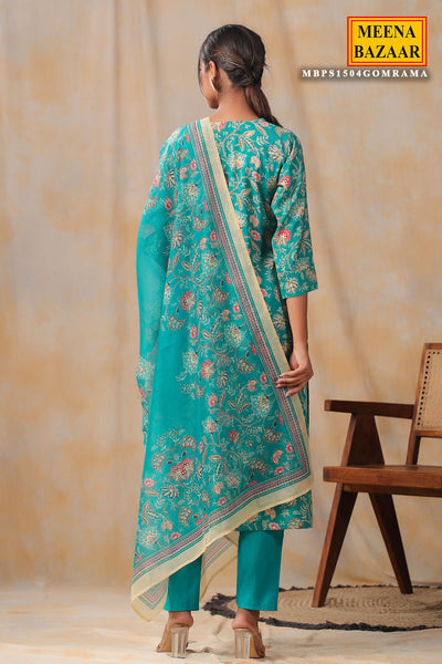 Rama Muslin Floral Printed Zari Embellished Suit