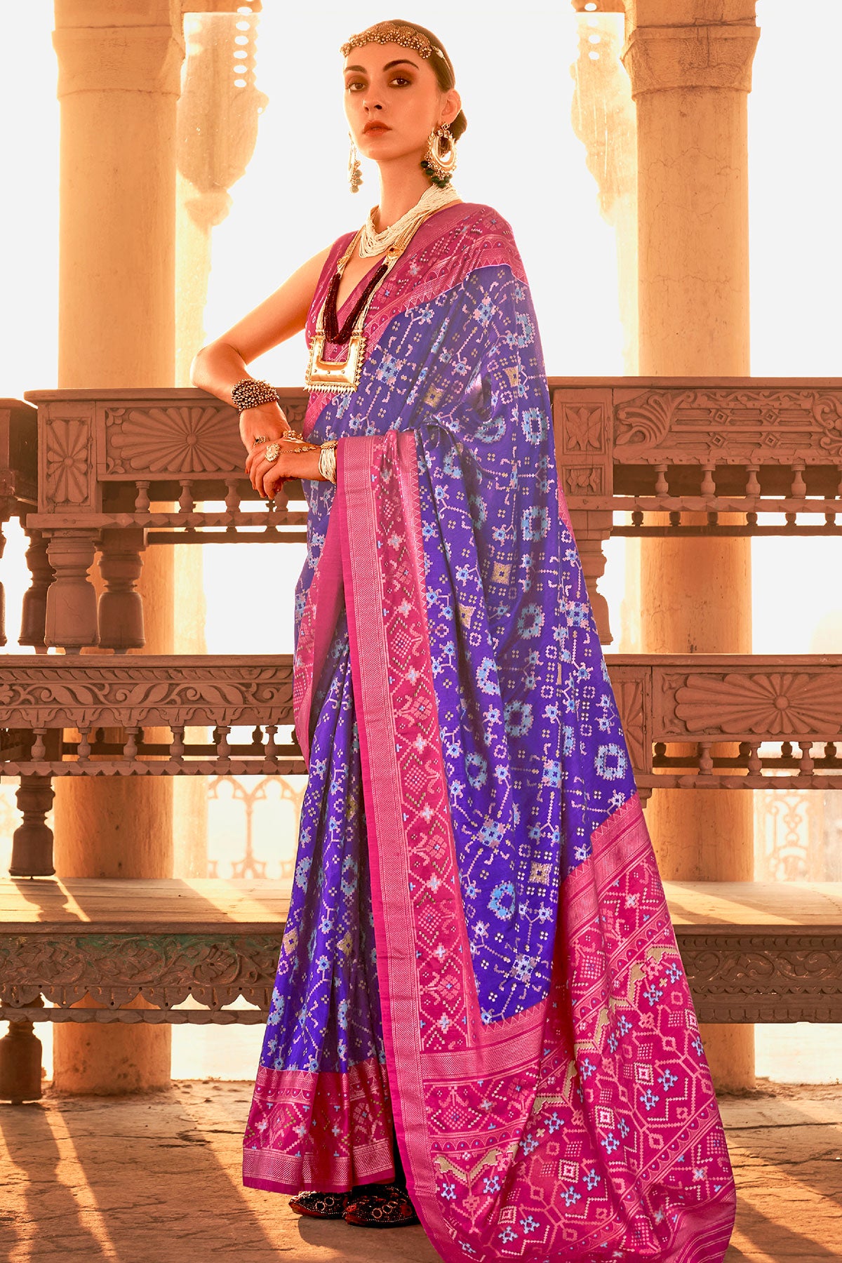 Purple Patola Silk Zari Woven Saree