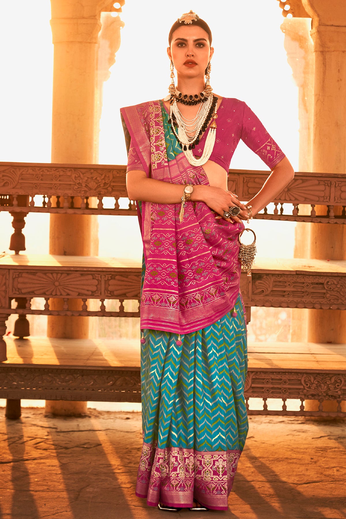 Firozi Patola Silk Zari Woven Saree