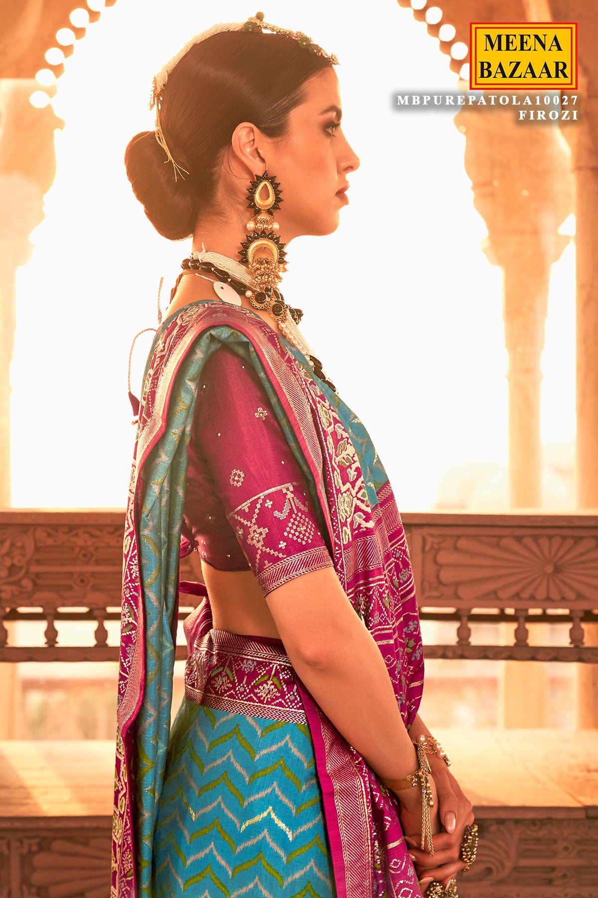 Firozi Patola Silk Zari Woven Saree