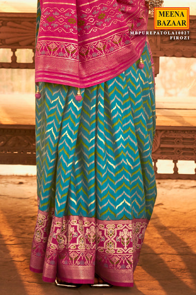 Firozi Patola Silk Zari Woven Saree