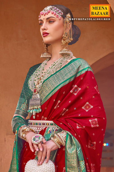 Red Patola Silk Zari Woven Saree