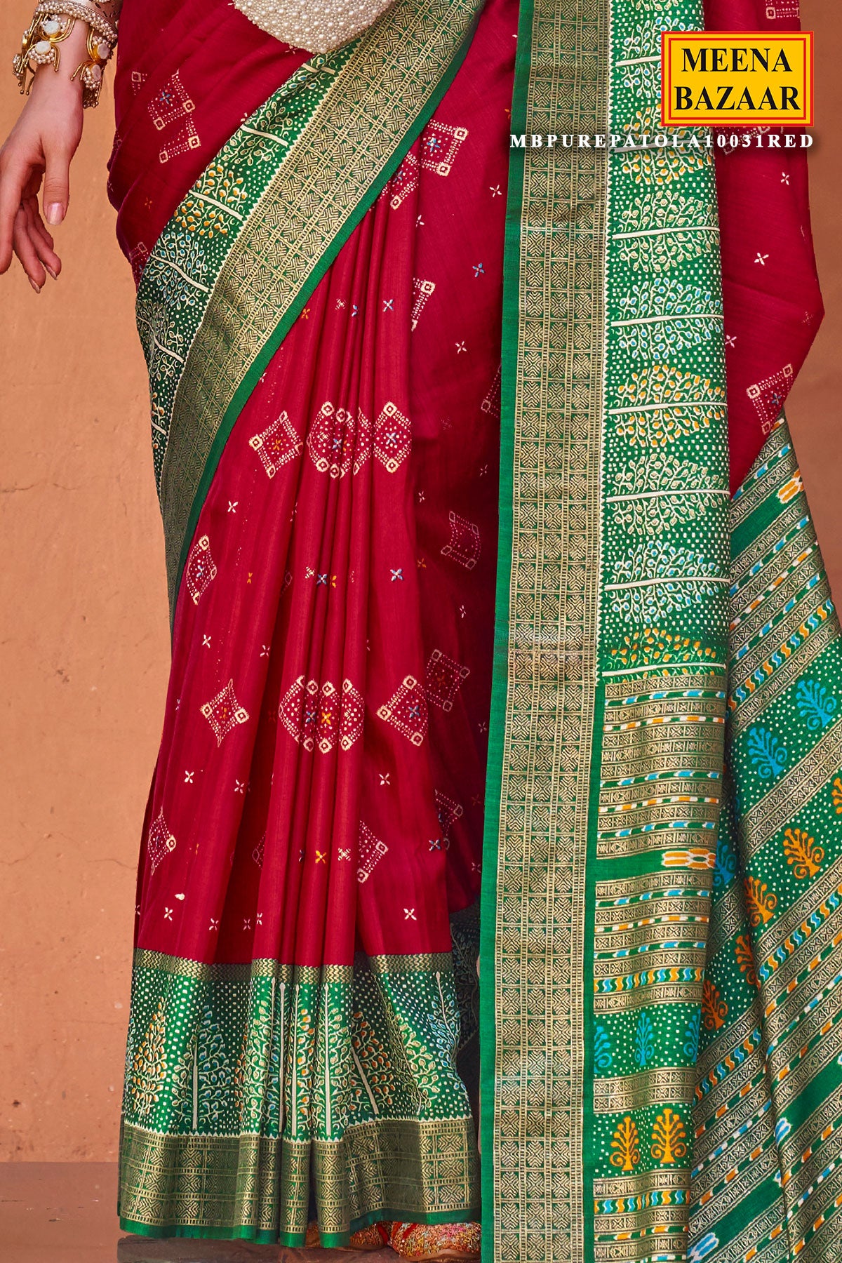 Red Patola Silk Zari Woven Saree