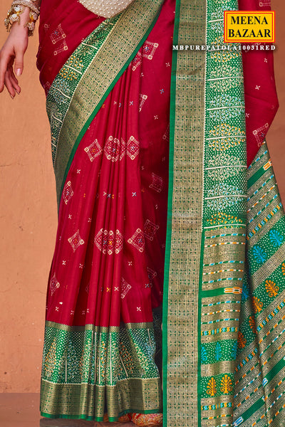 Red Patola Silk Zari Woven Saree
