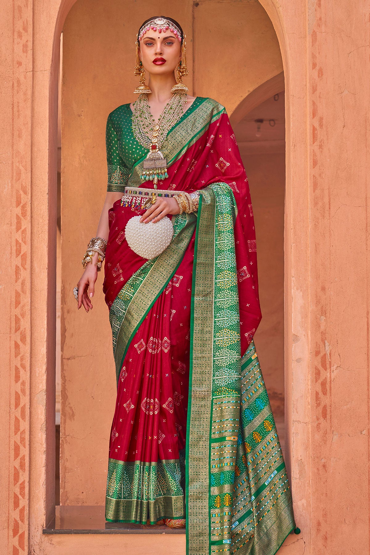 Red Patola Silk Zari Woven Saree