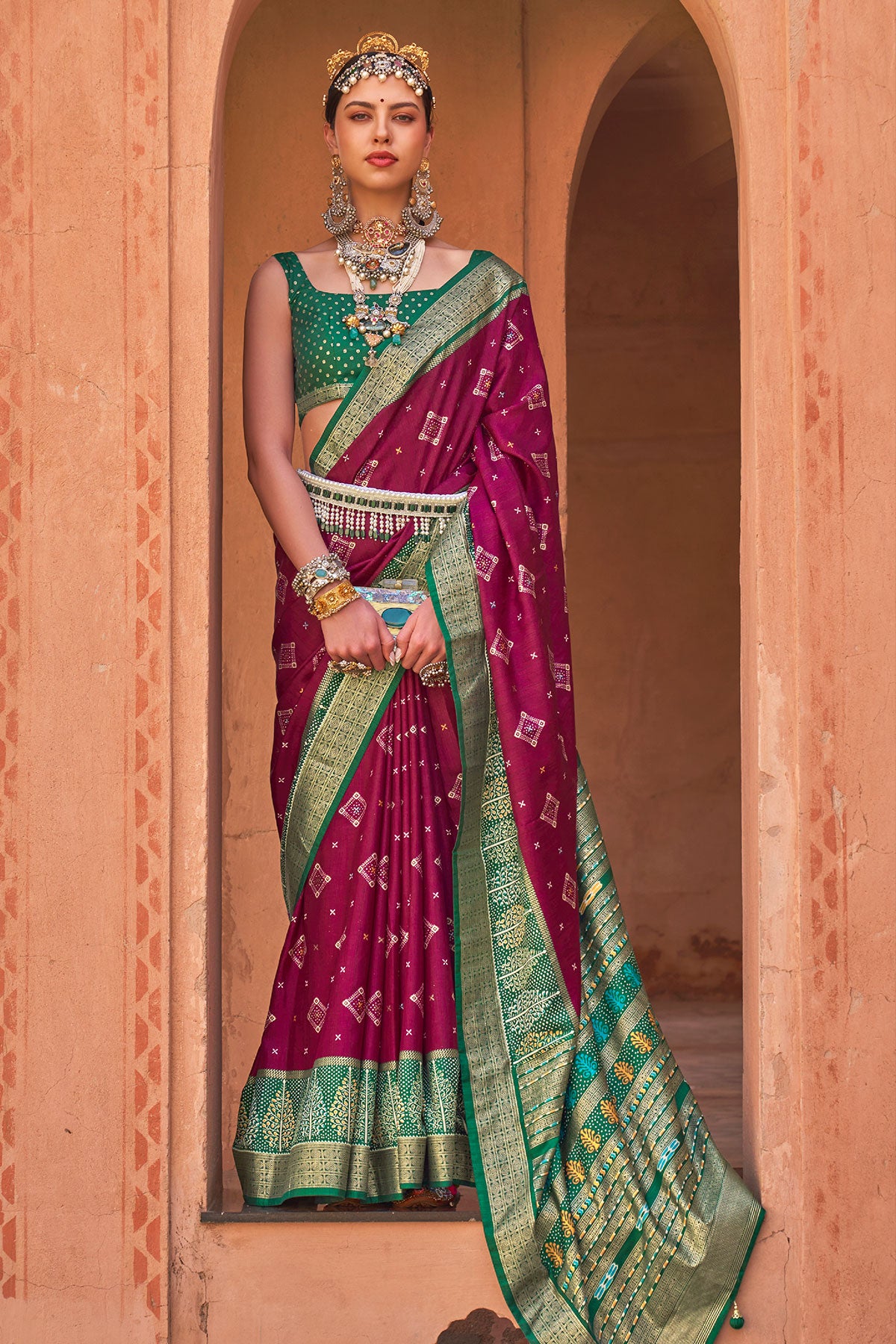 Wine Patola Silk Zari Woven Saree